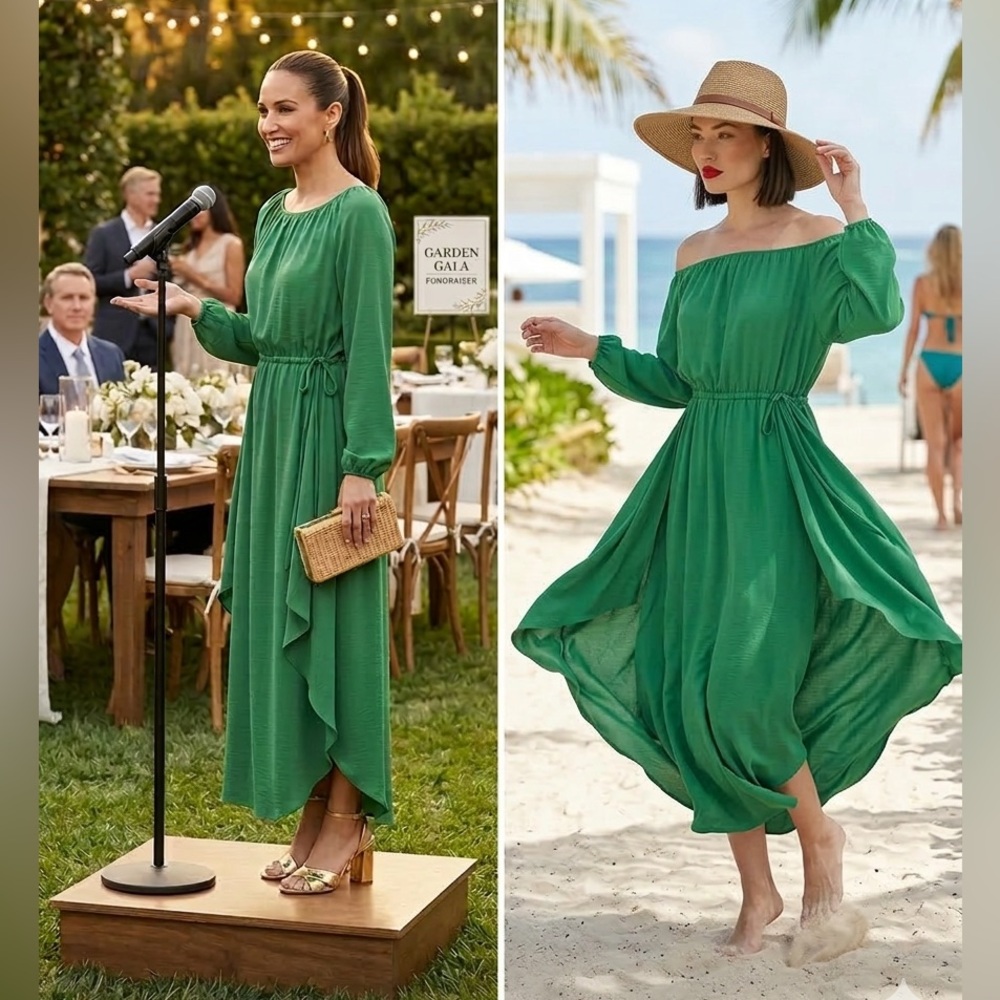 BCBGMaxAzria Carie Kelly Green Drape Bateau Wedding Guest Prom Dress Size S-M-L - Picture 3 of 15